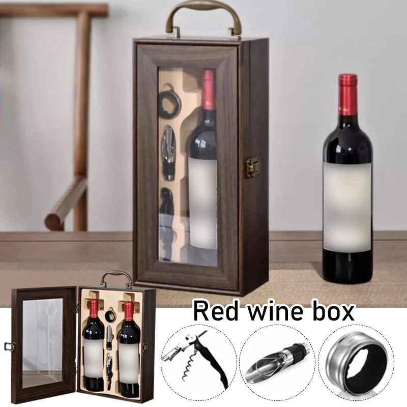 Lacquered Wooden Box Red Wine Packaging General Gift Box High-Grade Wine Bag Single and Double for Friends Partys