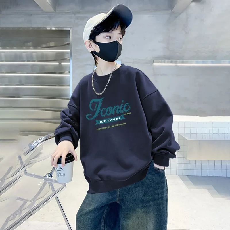 

Новое поступление 2025, осенне-зимний модный свитшот на флисовой подкладке в корейском стиле для малышей и старших детей