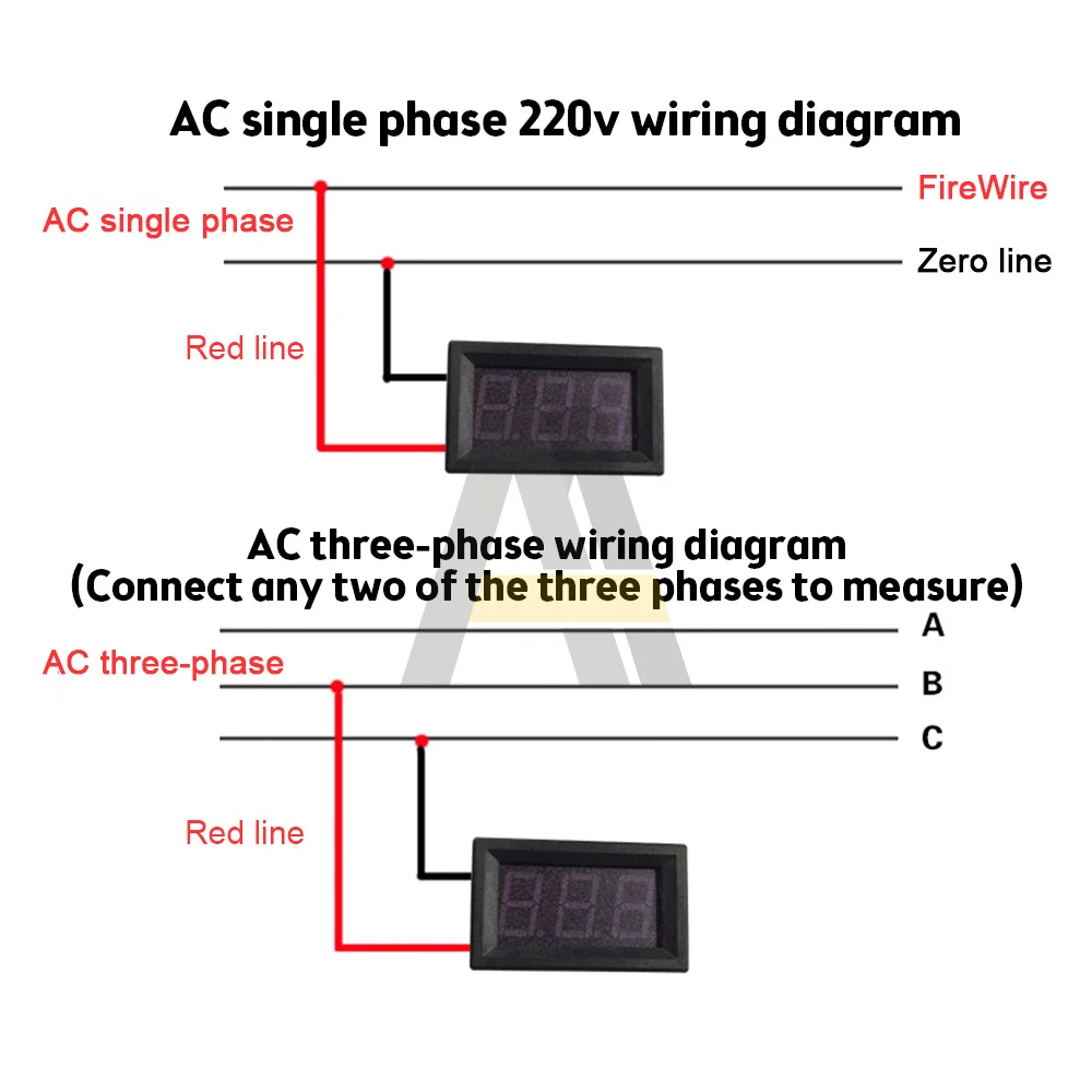 3 Phase AC 30-500V 0.56inch Voltmeter 220V 380V Universal LED Digital Display Tube Two Wire Digital Meter Red Green Blue