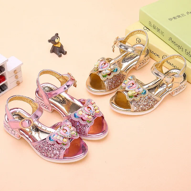 2024 New Fashion Summer Children\'s Shoes Children\'s Soft Sole Princess Shoes Girls\' Sandals Little Girls\' Rhinestone Shoes