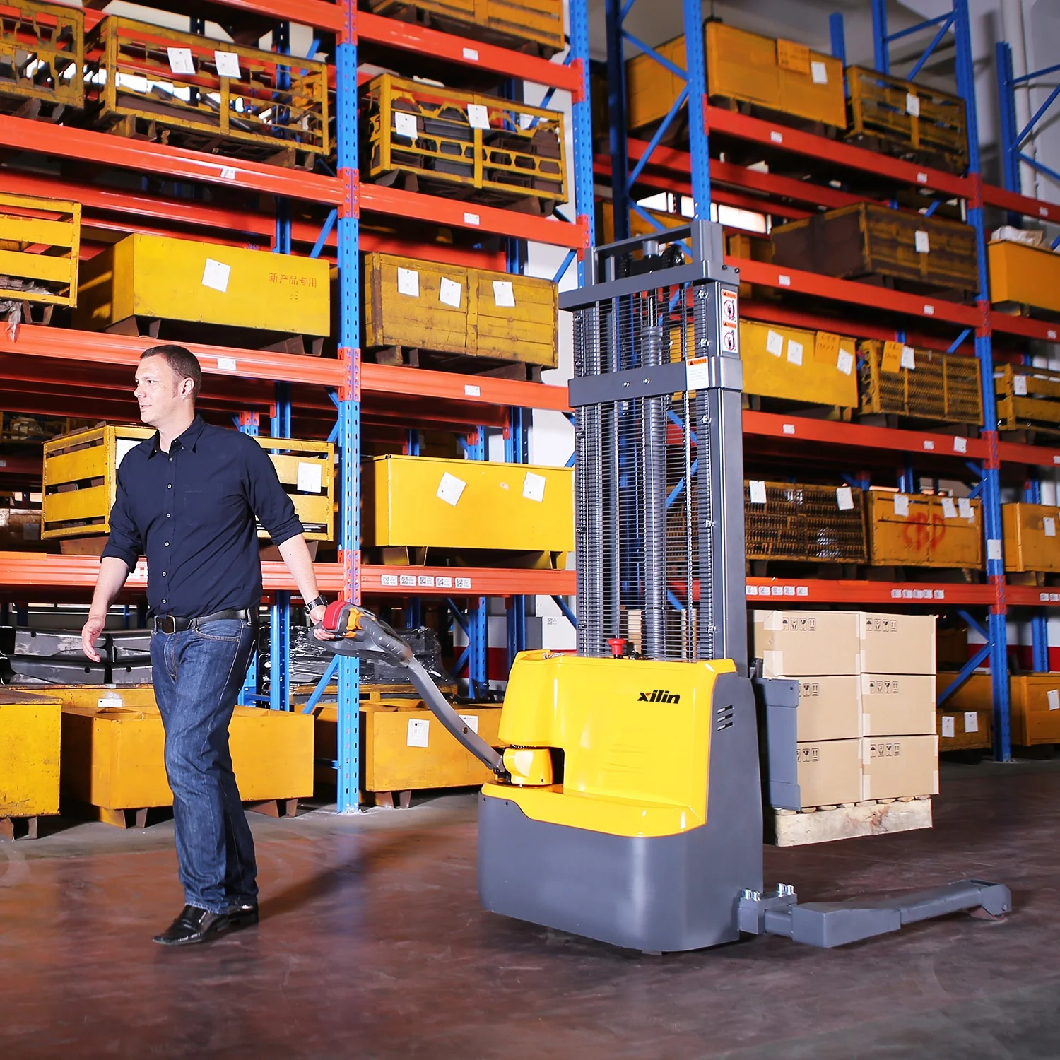 Xilin Stacker 1.6m 2.5m 3m 1000kg 1200kg1500kg Load Hydraulic Walkie Electric Straddle Stacker Forklift