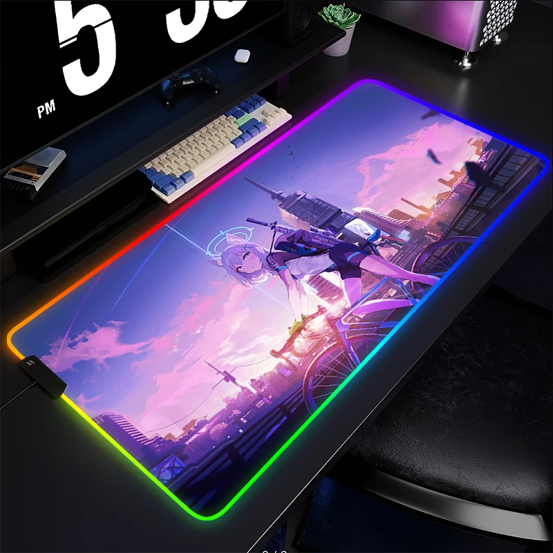 لوحة ماوس RGB ألعاب الكمبيوتر المحمول حصيرة الماوس الأزرق الأرشيف LED لوحة المفاتيح المضيئة Sunaookami Shiroko Mousepad الألعاب حصيرة مكتبية