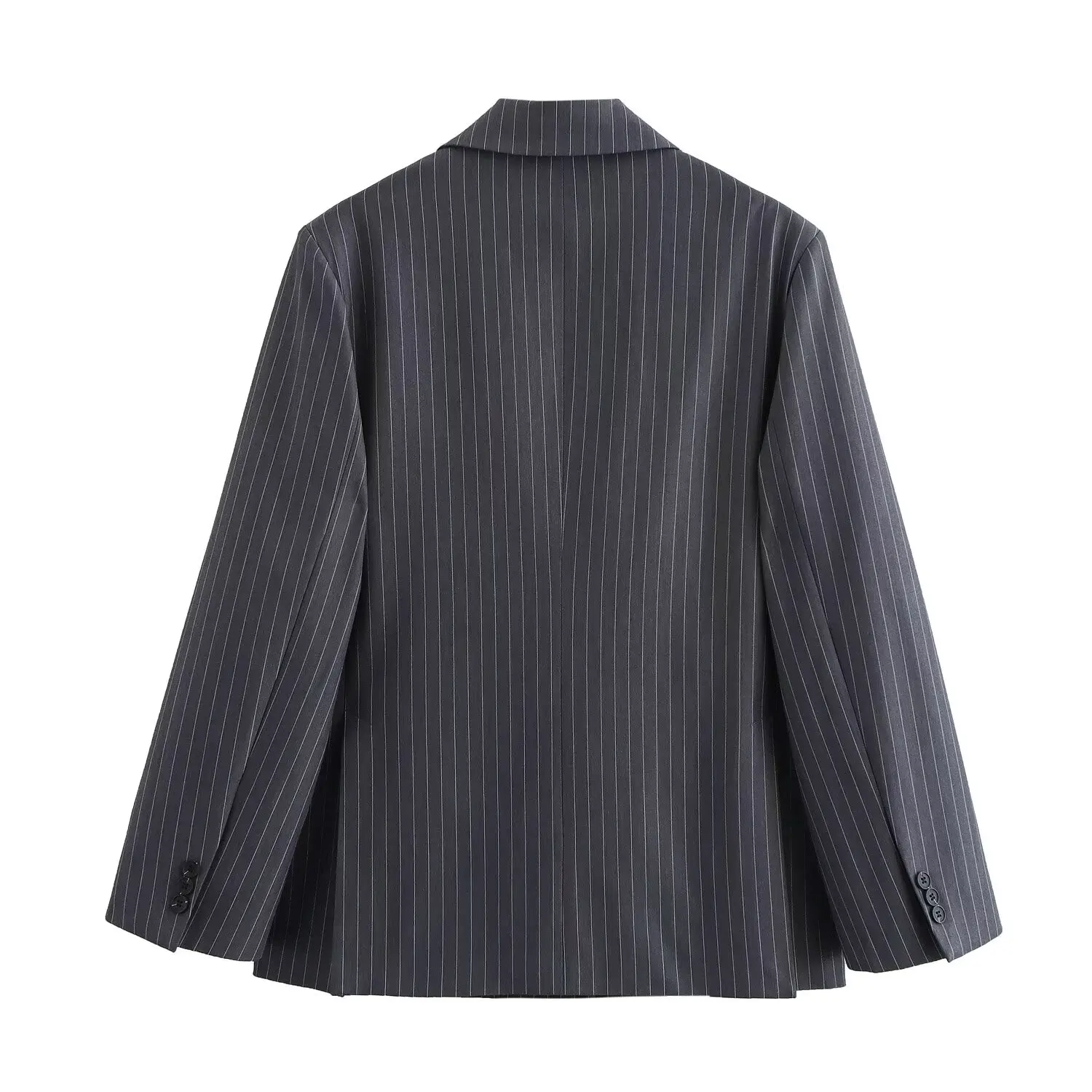 Ladies' new fashion pocket decoration loose double breasted striped suit coat retro long sleeved pocket women's coat chic top