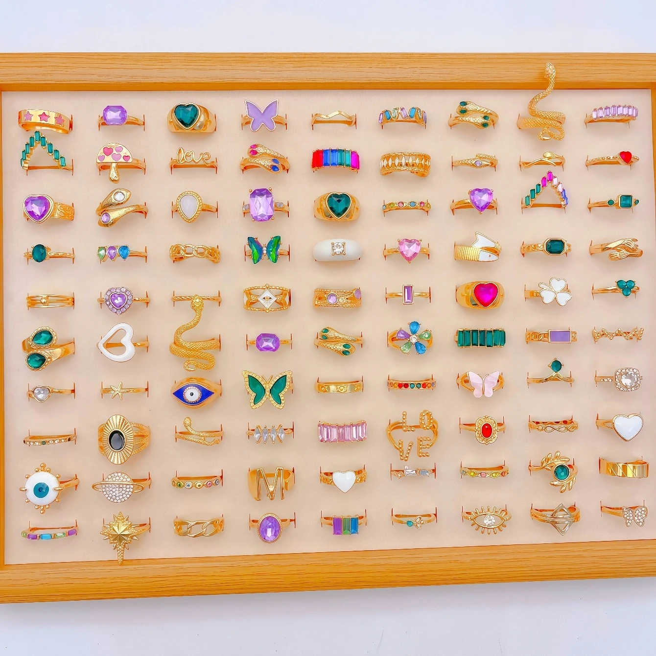 10/20/30/40/50 قطع الموضة الملونة حجر الراين خواتم مجموعة للنساء العصرية الأفعى فراشة القلب الحب مجوهرات هدايا الحفلات