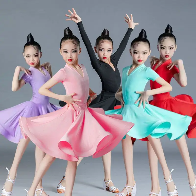 Traje de entrenamiento de baile latino para niñas, traje de rendimiento para niños, Ropa de baile para mujeres, vestido de baile latino