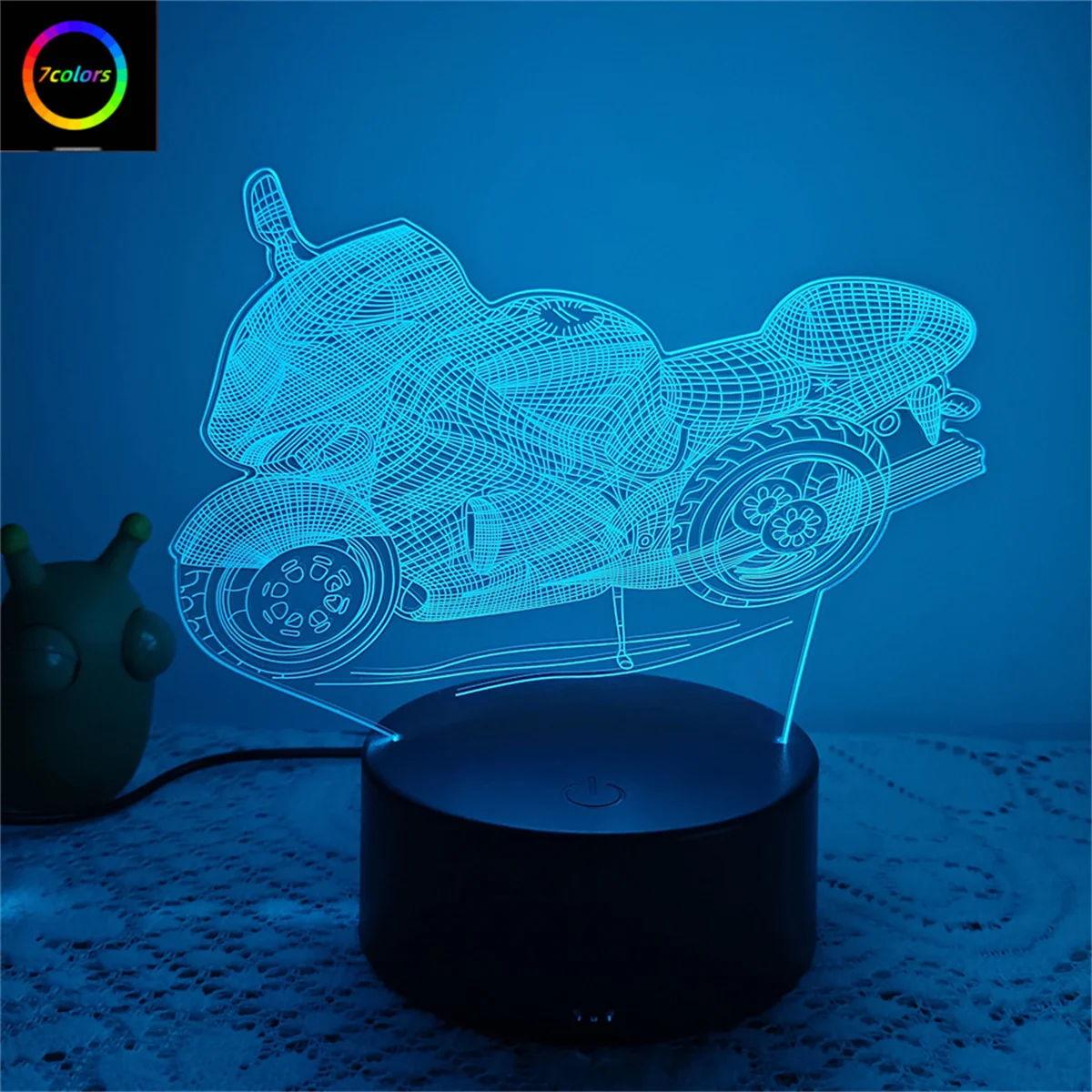 1pc Motorcycle 3D Night Light, 3D Optical Illusion Lamp With Touch, 7-Color Changing Ambient Light For Bedroom