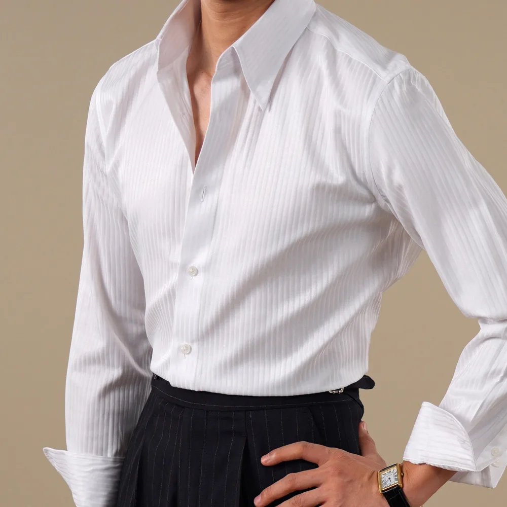 Camisa Blanca Cotton Blend Button-down Collar White Shirt Men's Long-sleeved Striped Casual Business Men's Designer Shirts