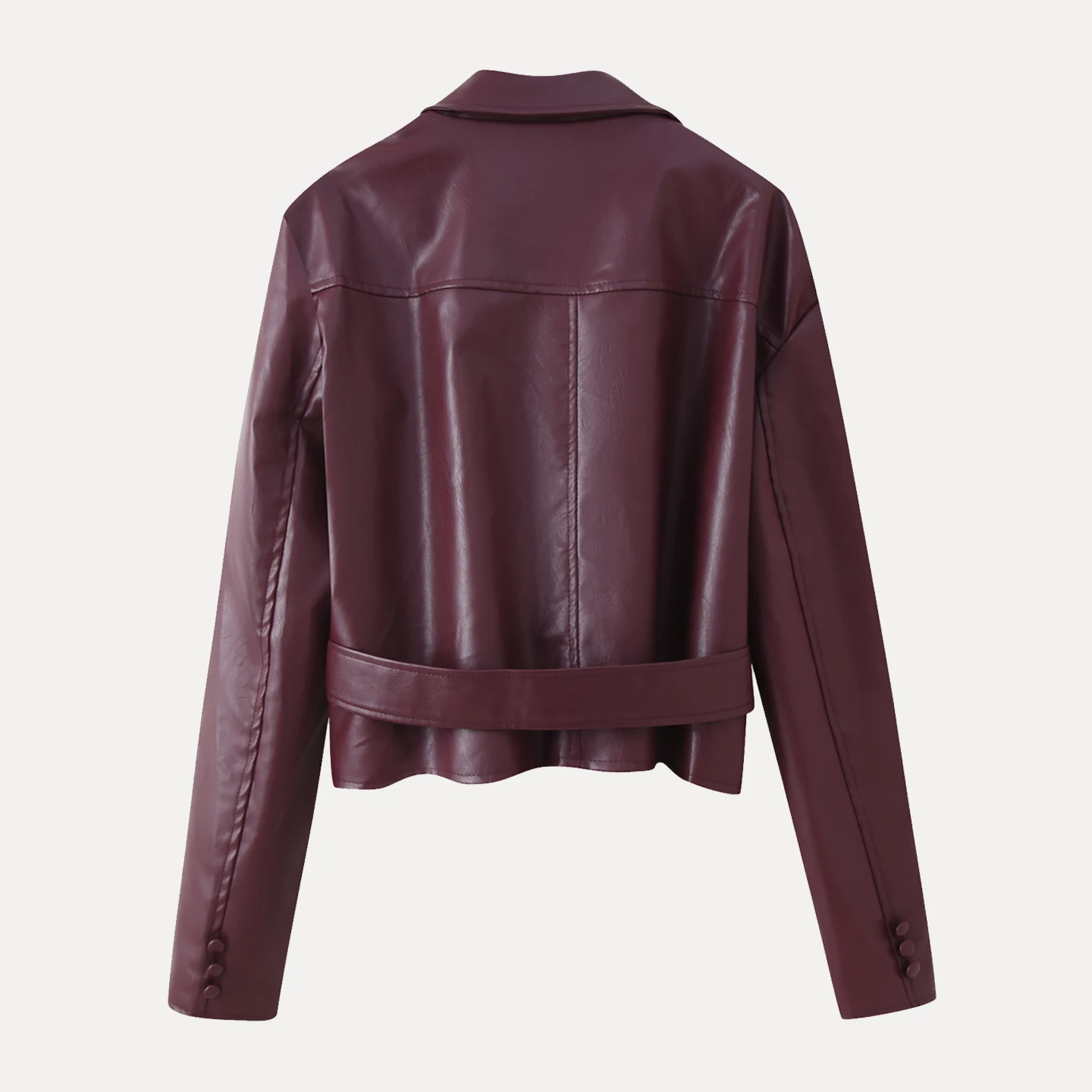 Nowa damska kurtka skórzana na jesień 2025, z długim rękawem, wiązana w talii, z kołnierzem, idealna do dojazdów do pracy, młodzieżowa, o luźnym kroju.