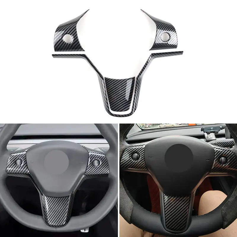 

ABS Carbon Texture Car Styling Steering Wheel Button Cover Trim For Tesla Model 3 2016-23 Model Y 2019 2020 2021 2022 2023 2024