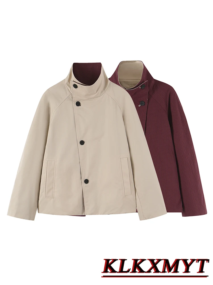Autumn Fashion Solid Jacket Elegant Leisure Long Sleeve Button Coats Chic Laple Coat Hight Street Reversible Jacket