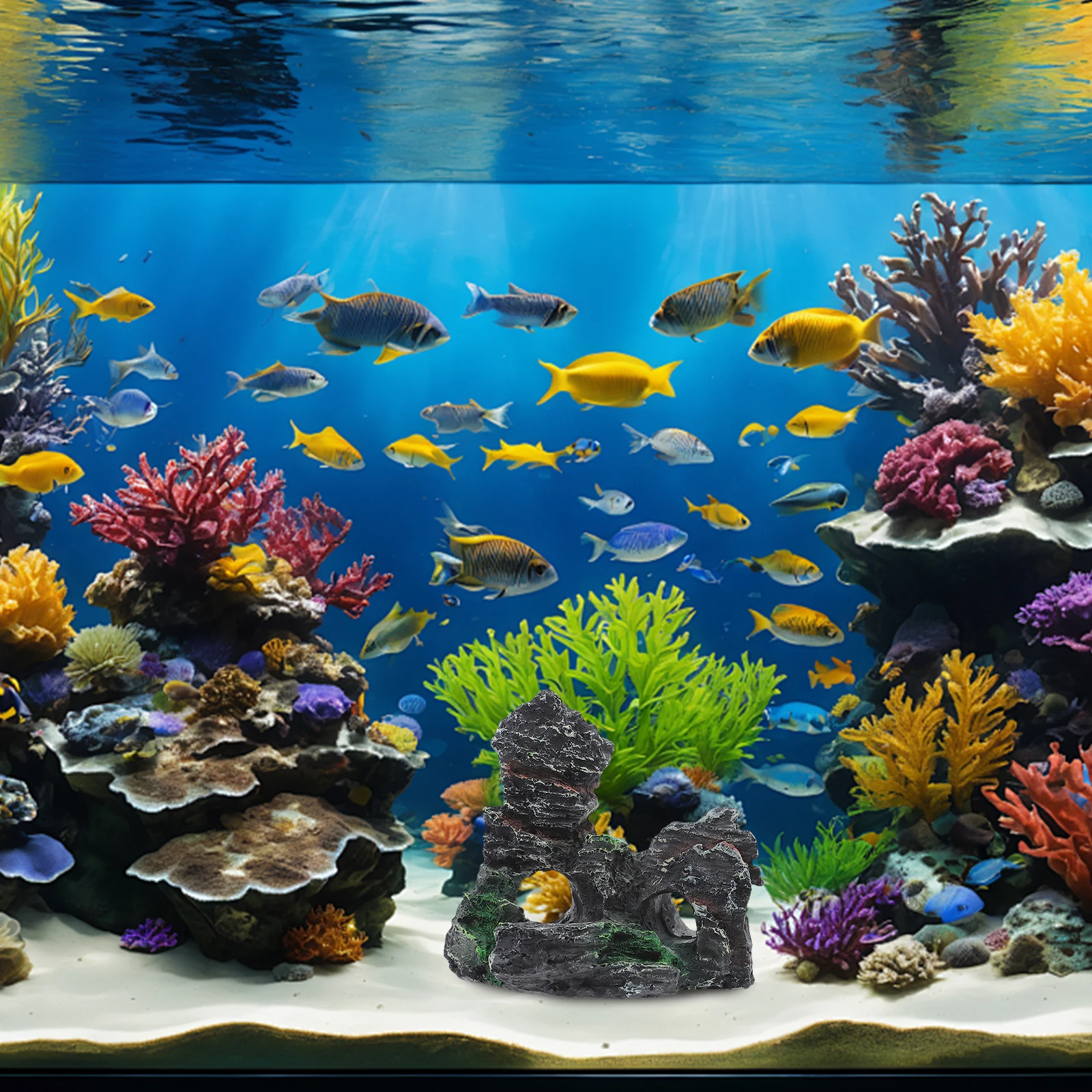 

4pcs Resin Aquarium Rock Mountain Natural-Looking Fish Tank Decoration Hideout Lightweight Durable Ornament For Freshwater