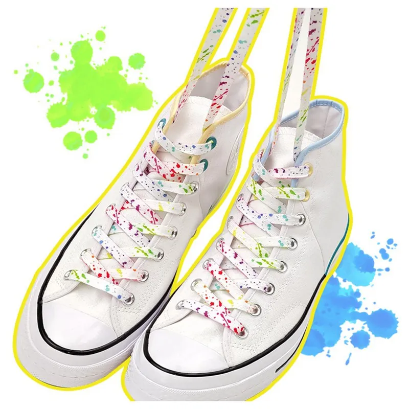 Rainbow Shoelaces for Sneakers Quality Fabric ink Splatter Shoe laces Fashion 0.8cm Flat AF1 Laces for Shoes 100/120/140/160CM