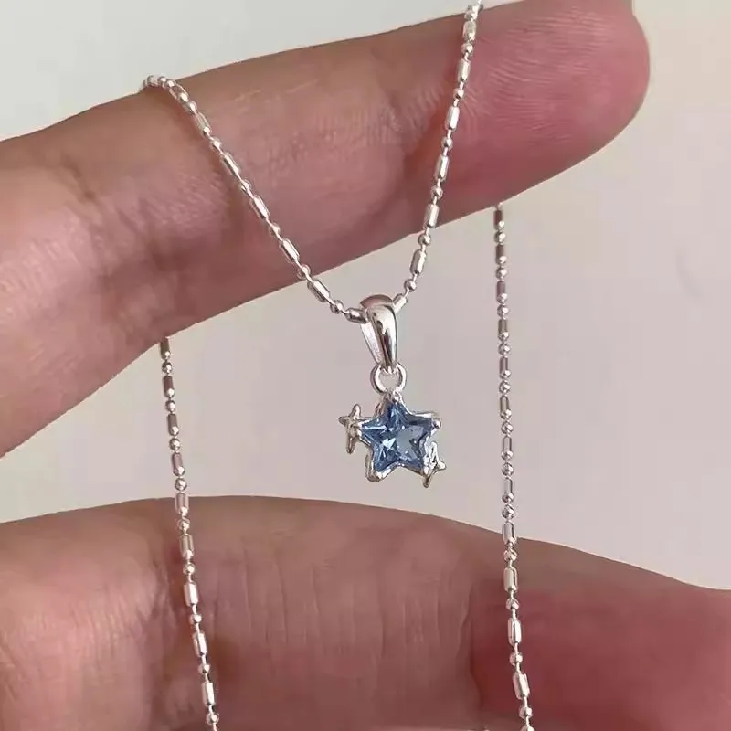 Nuevo collar con colgante de estrella de circón azul Kpop para mujeres y niñas, cadena de clavícula de Metal Simple, regalo de joyería estética Y2K