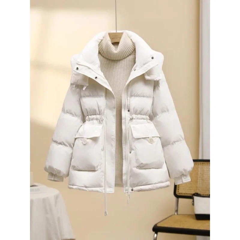 2025 women's medium and long models, new waist girdle, fashionable loose and thickened white duck down jacket.