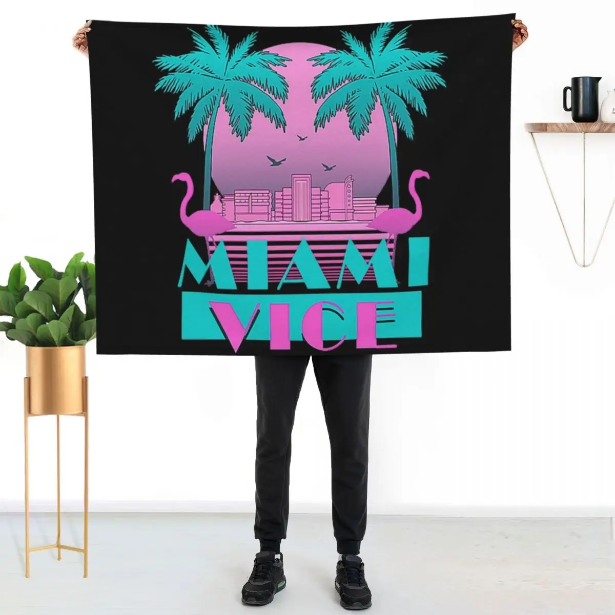 Miami Vice - Retro 80s Design Throw Blanket Lightweight Warm Blanket for Travel Camping