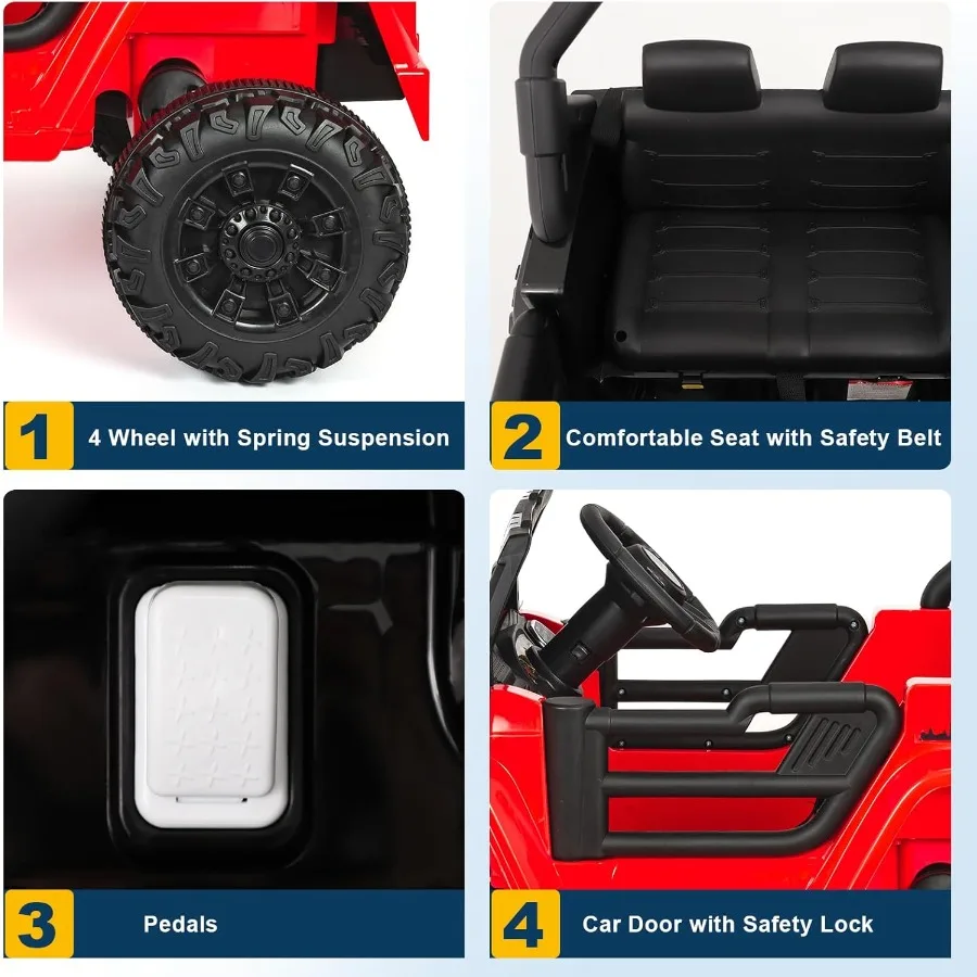 ركوب كهربائي للأطفال 12 فولت مع جهاز تحكم عن بعد، مركبة كهربائية للطرق الوعرة للأطفال، سيارة شاحنة بعجلات تعمل بالبطارية، مع عمل