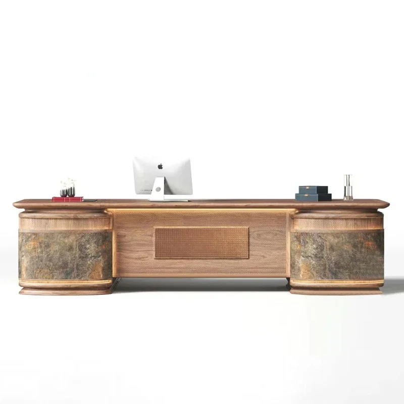 Modern Desk Solid Wood Executive Desk with Side Desk President Office Full Set of Furniture