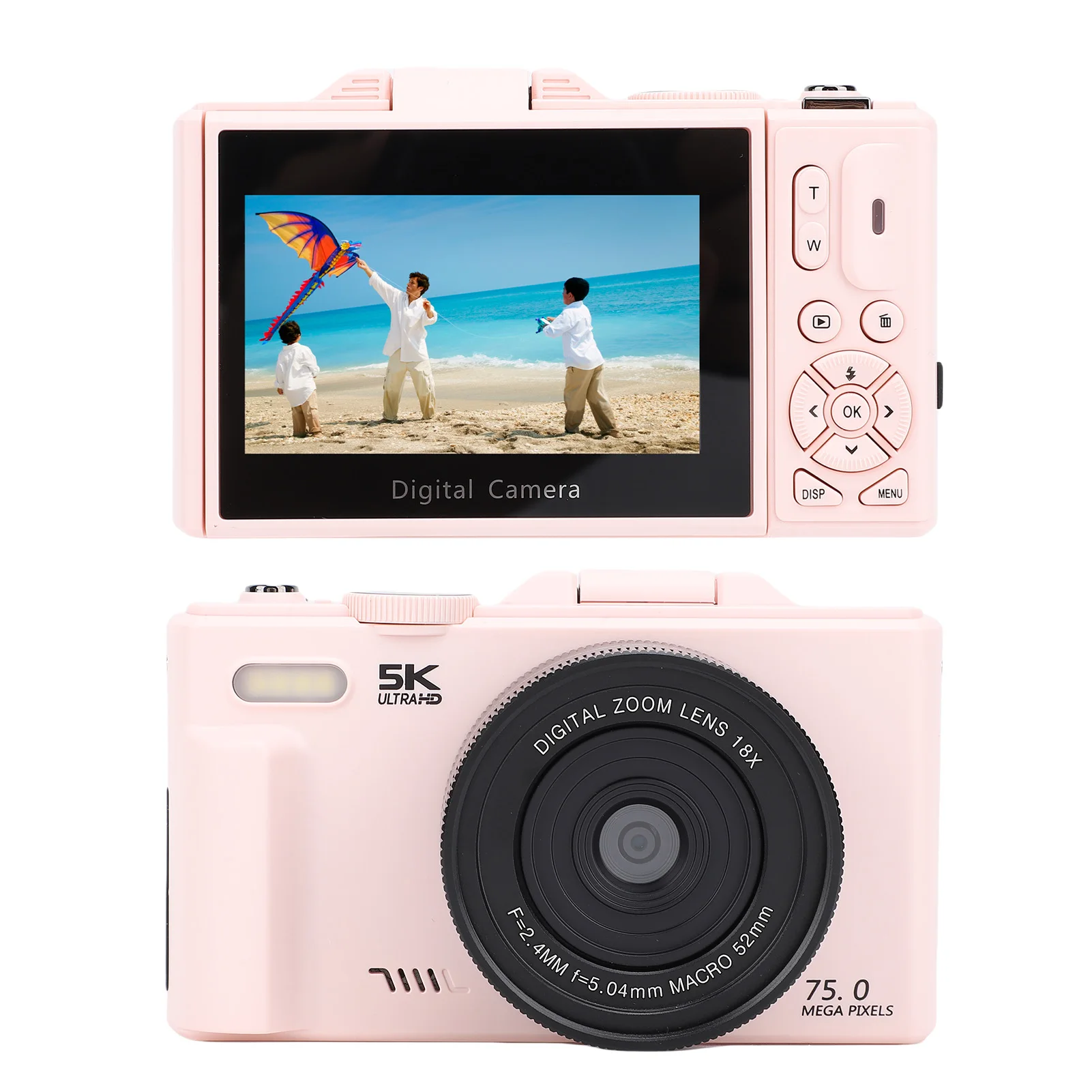 5K Digital Camera Multifunctional 180 3In Degree Screen 18X Digital Zoom Flash Lightweight Compact WiFi 75MP Vlog Travel Camara
