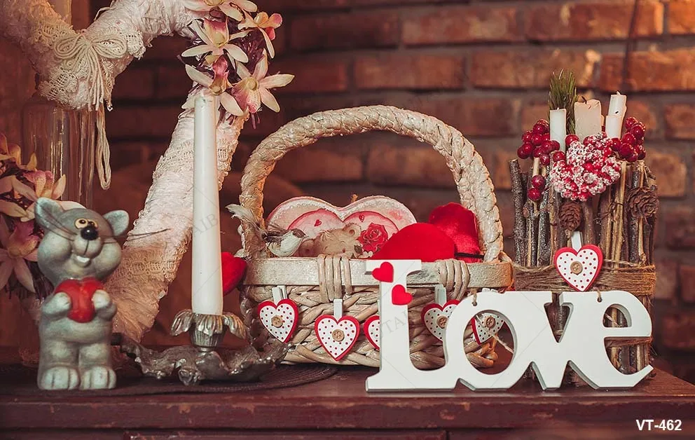 Happy Valentine's Day February 14 Red Love Heart Candle Weeding Party Red and Black Plaid Photo Backdrops Photography Background