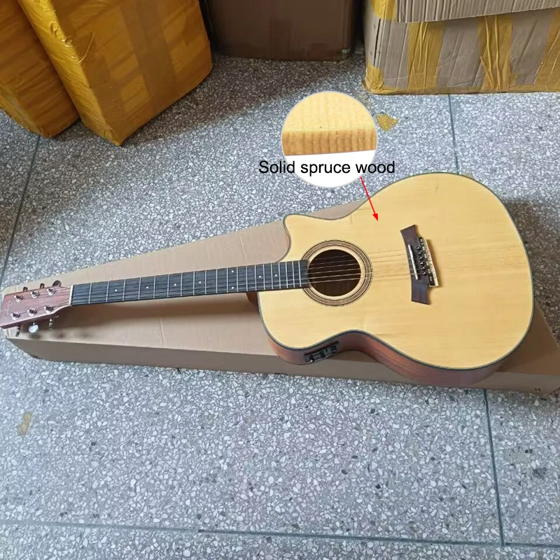 Solid Wood Top Acoustic Guitar 6 Strings Full Size Design Folk 40 Inch