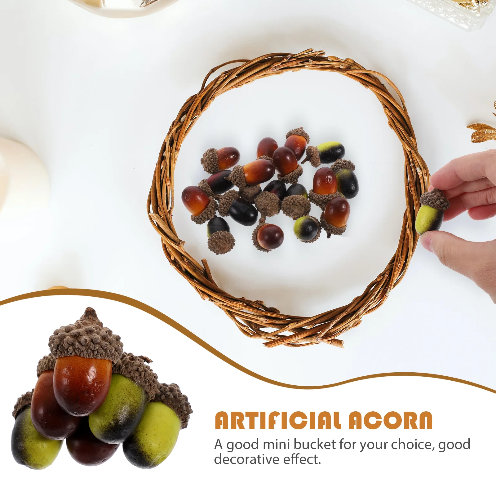 

100pcs Simulation Acorn Decor Artificial Small Acorns For Diy Crafts Thanksgiving Fall Home Christmas Tree Ornament Wreath