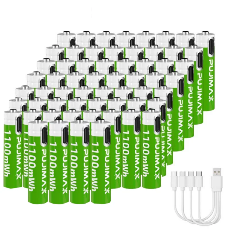 

PUJIMAX Fast charging AAA 1.5V 1100mah Capacity Lithium ion Battery USB-C Rechargeable Lithium Battery for Toy Keyboard Camera
