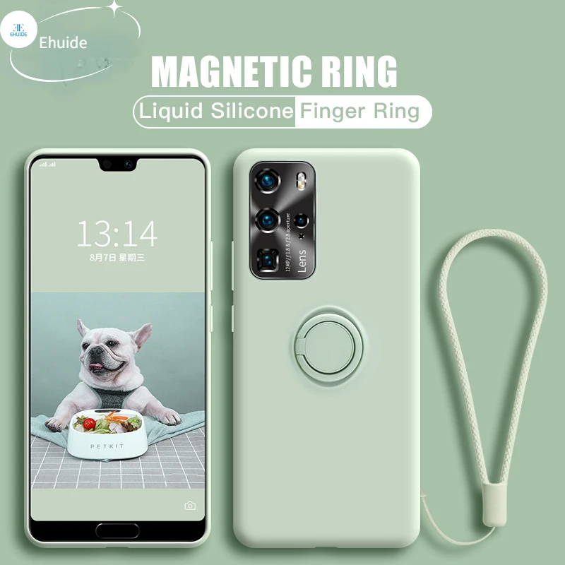 Magnetic Case For Samsung Galaxy A55 A54 A23 A34 A13 A14 A53 A15 A35 A25 S24 Ultra Liquid Silicone Ring Holder Stand Soft Cover