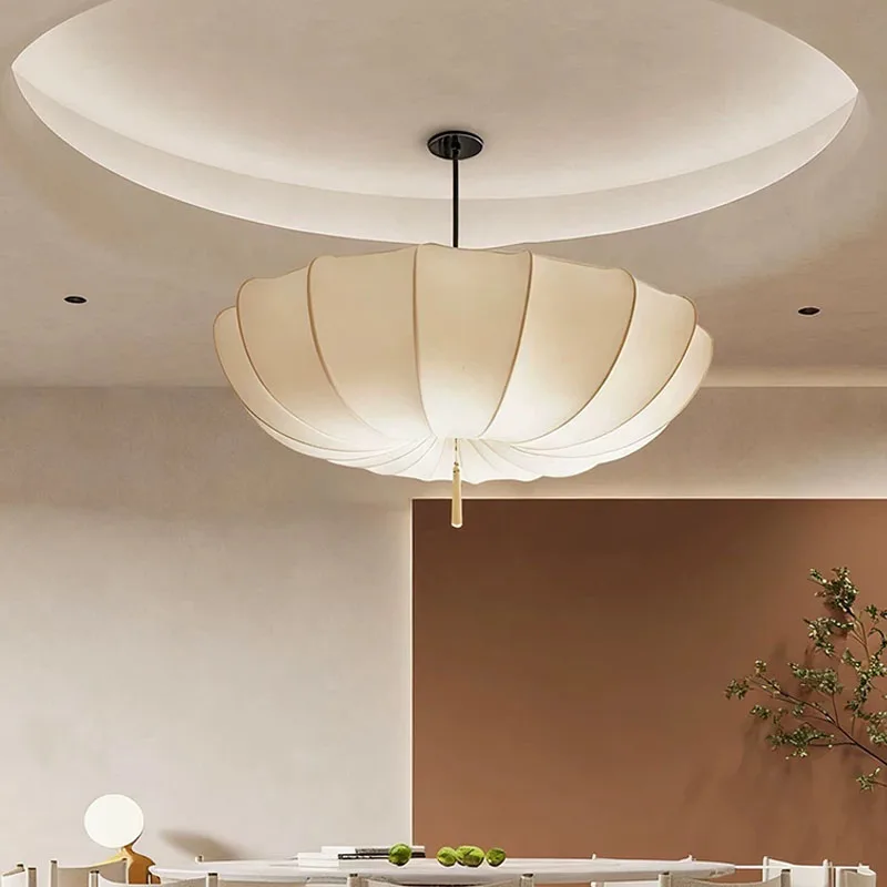 Fabric Ceiling Light Japandi Cream White Pendentes Lamp Minimalist Lighting for Bedroom Living Dining Room Home Decor Lighting