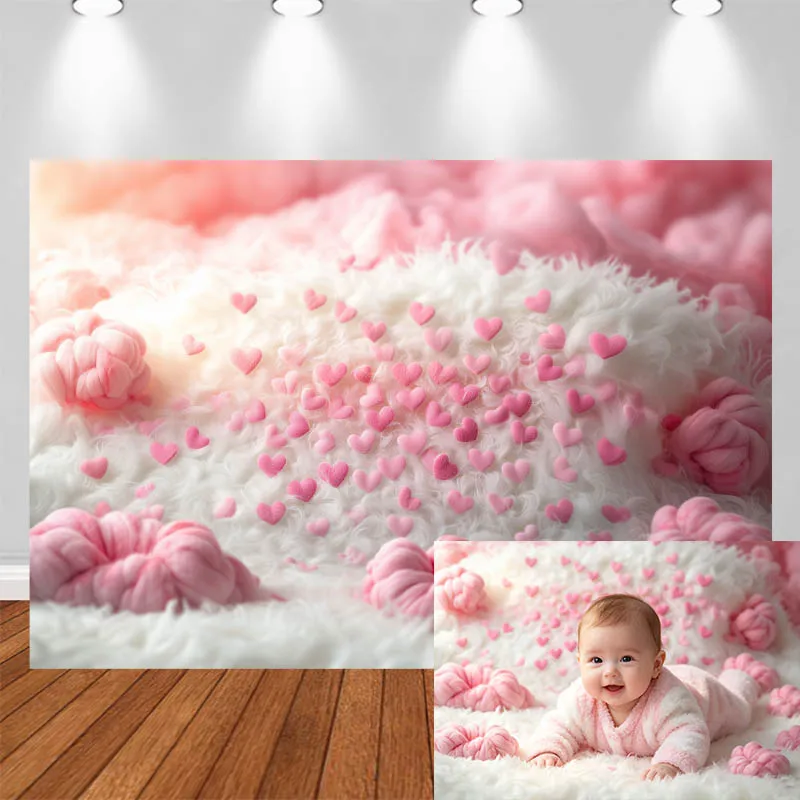 

LS Photography Background Pink Heart White Blanket Decor Birthday Baby Shower Cake Smash Kids Portrait Photo Backdrop Studio