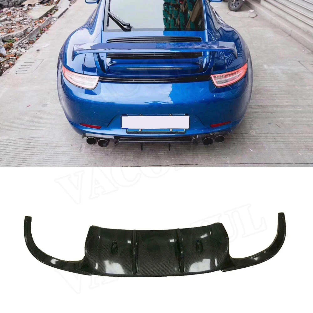 Carbon Fiber Rear Bumper Lip Diffuser Spoiler fit for Porsche 911 Carrera 991 GT3 2012- 2015 V Style Fin Shark Back Hugger Guard