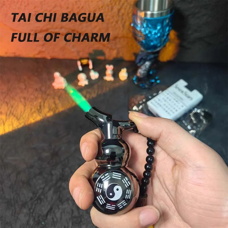 Gourd shaped, windproof, green flame, butane, rotating for fun, novel, metal, collectible, modern simplicity, lighter