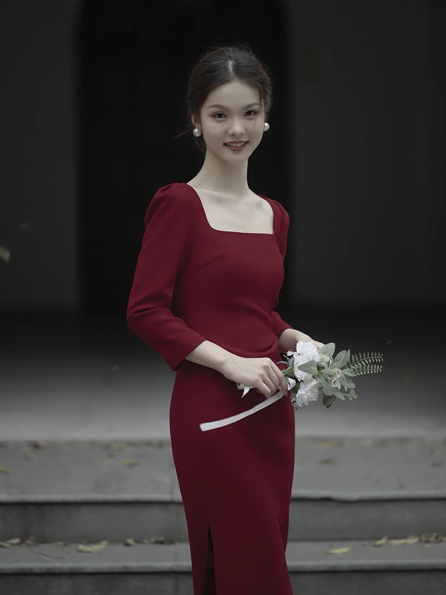 

Коврик Long Sve Elastic Wedding Dr Red Wine Color Return Домашний банкет Dr Маленькая церемония Dr Вечернее платье