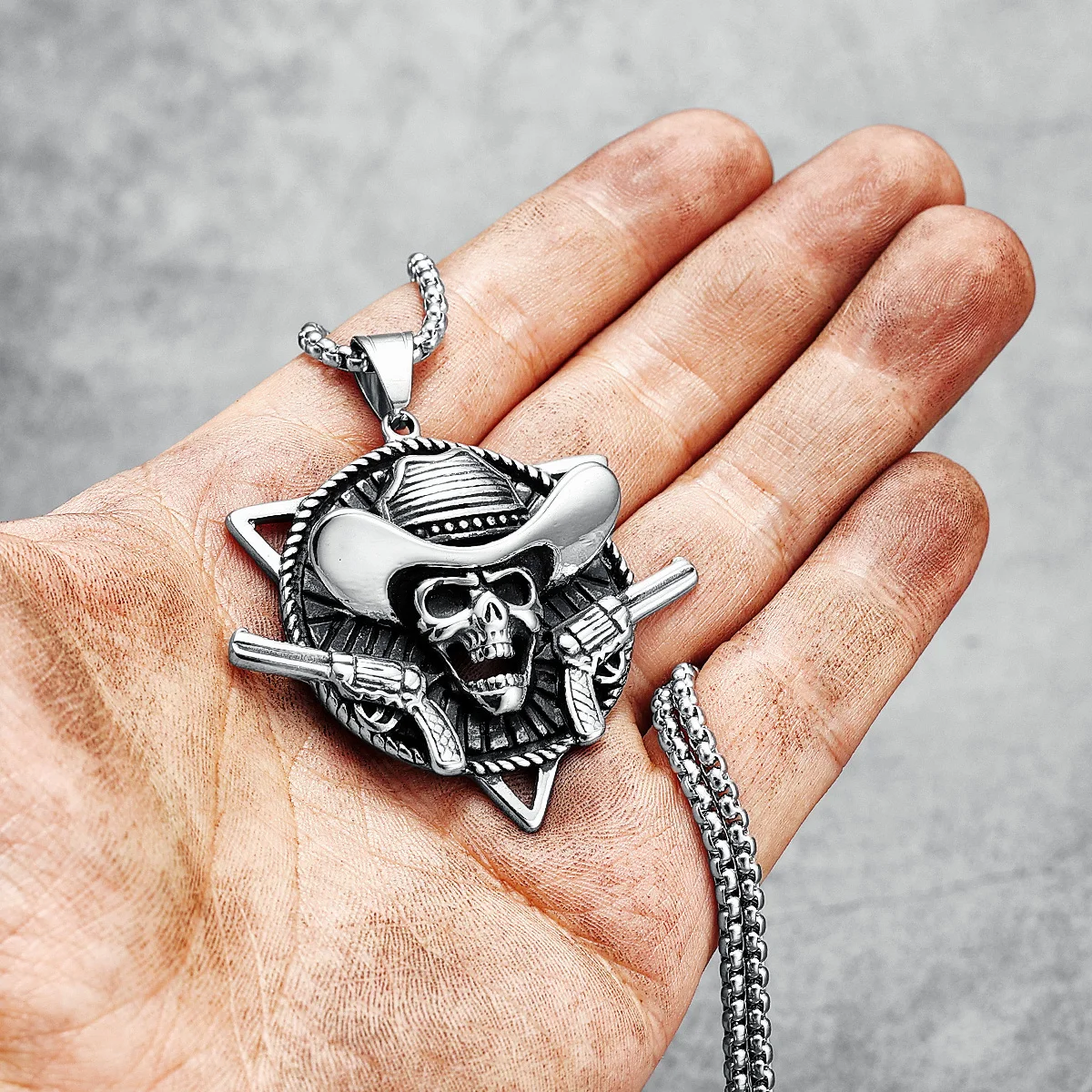 Vintage Men Necklace Retro Skull Cowboy Pendant Chain Rock Punk Rap for Biker Rider Male 316L Stainless Steel Jewelry Best Gift