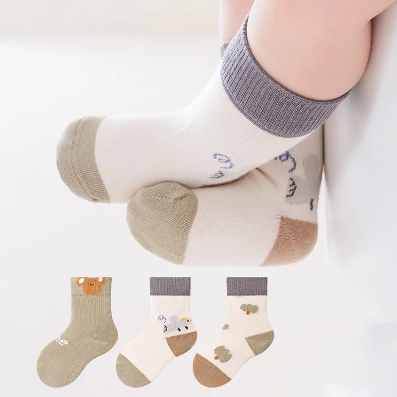 3Pairs/lot Children's Socks Spring Autumn Pure Cotton Baby Girls Socks Cartoon Print Middle Tube Sock 0-3 Years Old Boys Socks