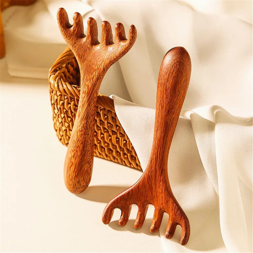 Body Massage Comb Sandalwood Deer Antlers Wide Tooth Acupuncture Help Blood Circulation Anti-Static Smooth Hair