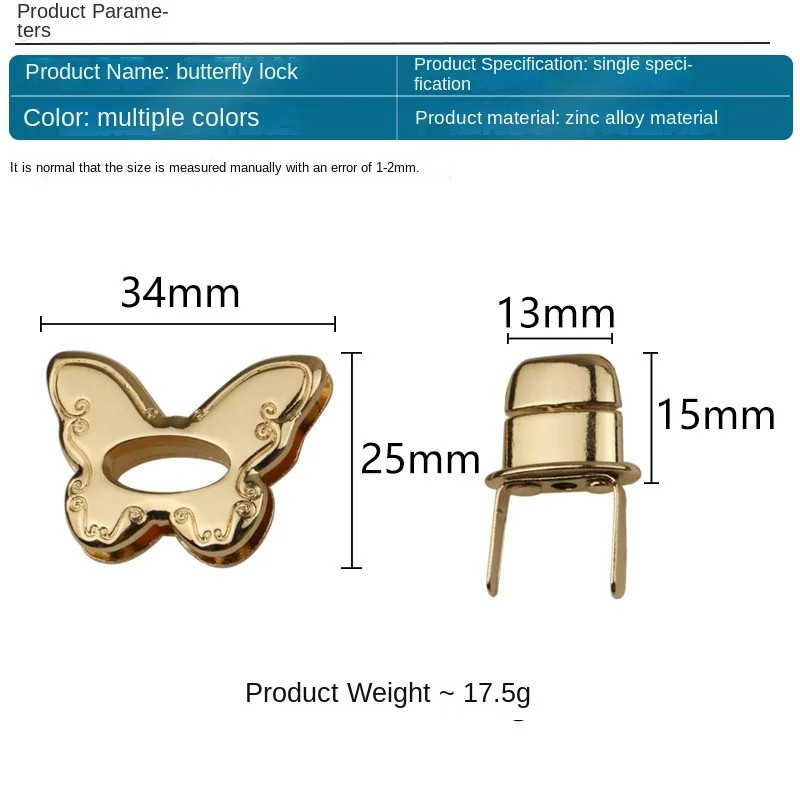 Metal Butterfly Shape Turn Lock, Moda Twist Lock para DIY Bolsa, Bolsa Bolsa, Bagagem Hardware Encerramento, Saco Peças Acessórios, 34mm