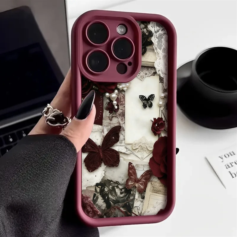 Vintage Palace Style Butterfly Rose Phone Case For Xiaomi Redmi Note 14 13 12 11 Pro Plus 5G Soft Cover For Redmi 14C 13C Fundas