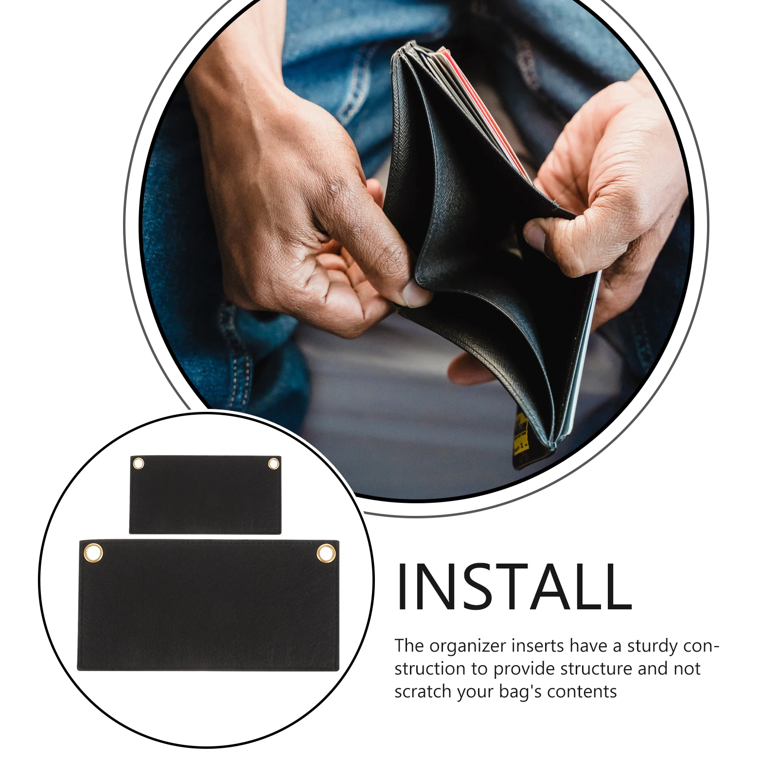 

2Pcs Black Felt Bag Accessories Gold Eyelets Purse ganizer Insert for Handbags Tote Small Wallet Ladies Backpack