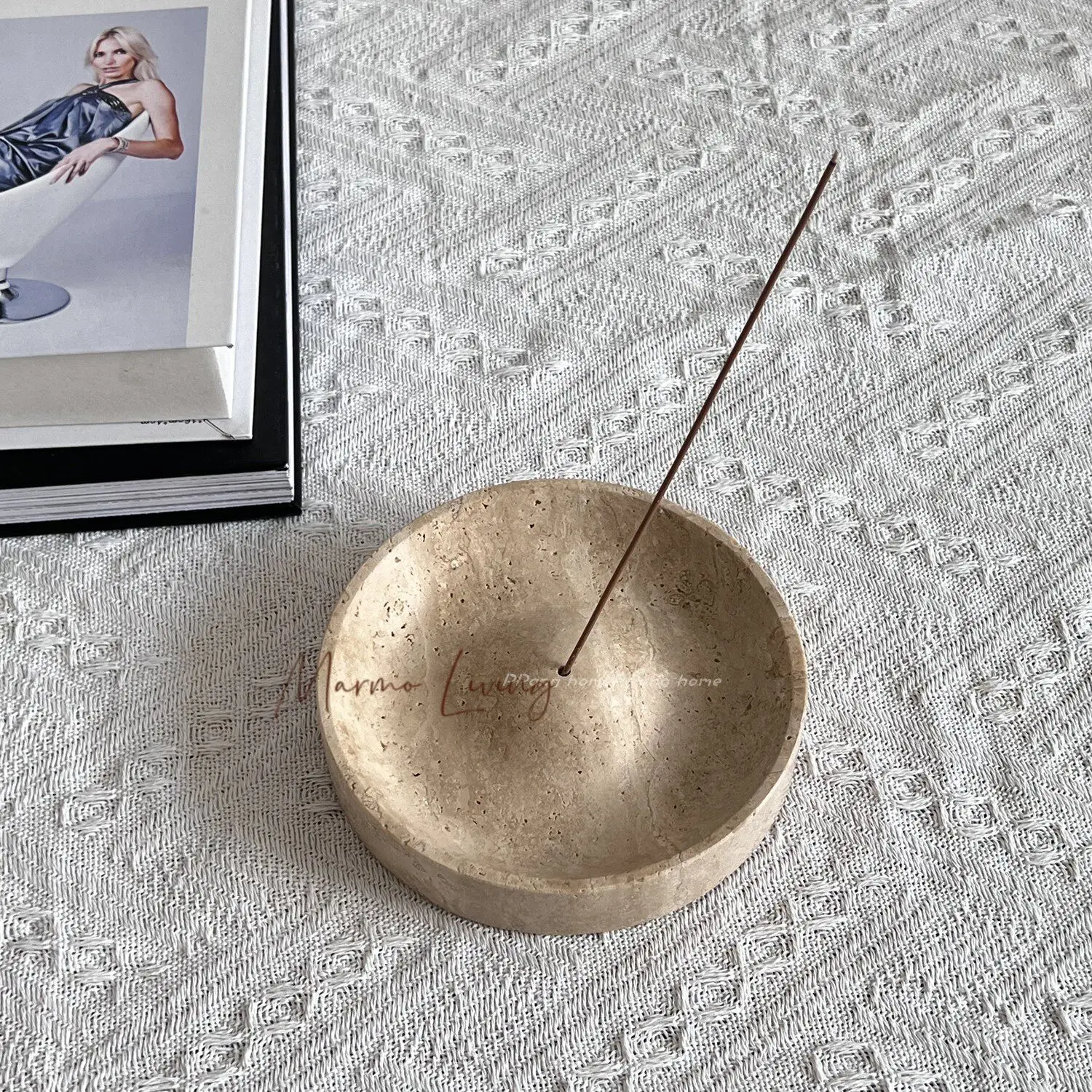 

French Wabi Sabi Natural Travertine Stone Incense Holder Tray Marble Decoration Jewelry Dish Designer Art