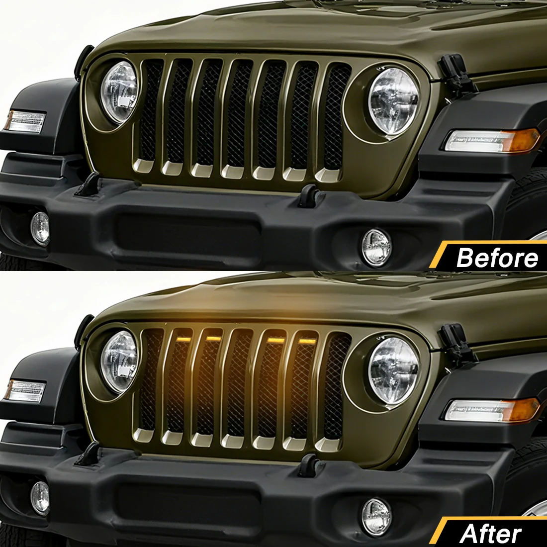 4pcs Daytime Running Light For Jeep Wrangler JL Pickup 2024-2026 Front Grille Light Turn Signal Warning Lamp Grid Light 12V