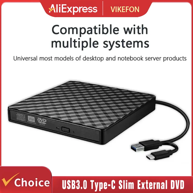 

2 In 1 USB3.0 Type-C Slim External DVD RW CD Writer Drive Burner Reader Player Optical Drives For Laptop PC Portable DVD Burner
