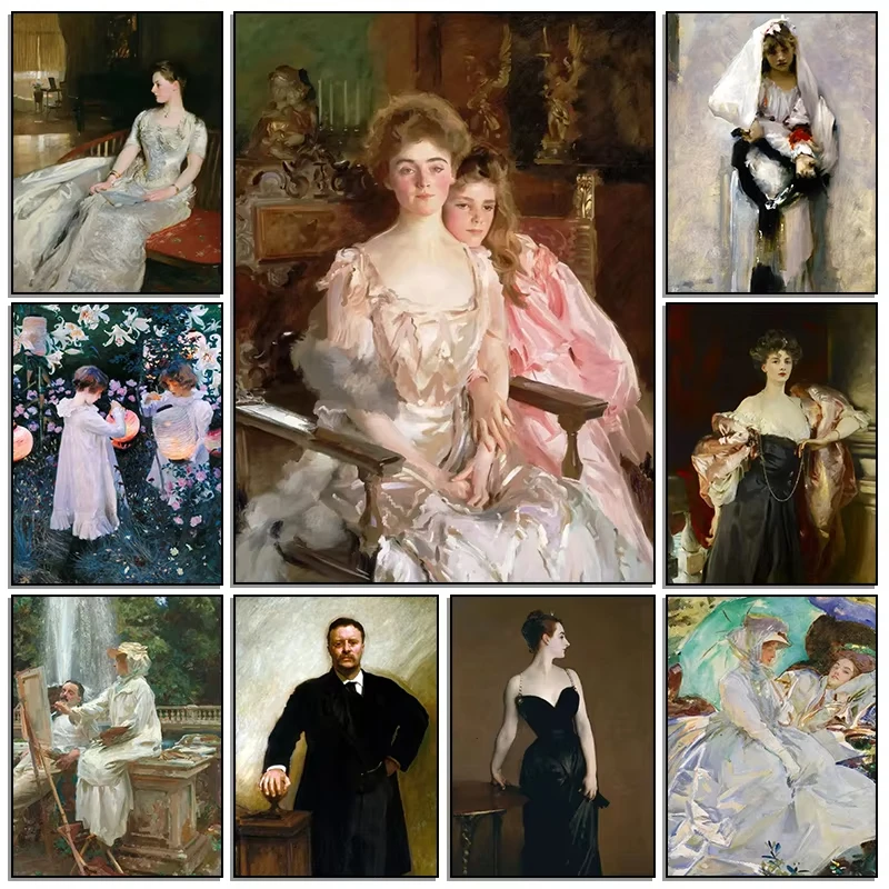 الرجعية سيدة هيلين فنسنت جون المغني سارجنت الجمال امرأة المشارك ارتفع ملصق فني قماش اللوحة طباعة صورة غرفة ديكور المنزل #1