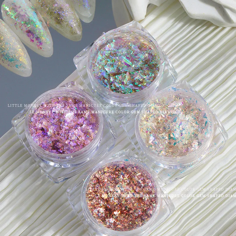 1Jar เงา Aurora โอปอลผง Holographic Sparkle เล็บ Glitter ผงเลื่อม Sparkly Rainbow Polarized Flakes DIY ตกแต่งเล็บ # ^