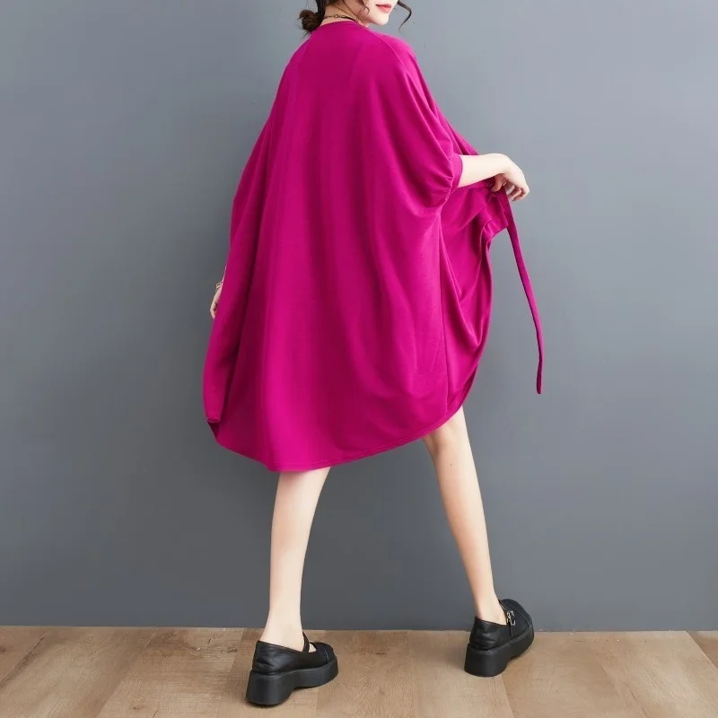 #3406 Black Red Kimono Coat Women Batwing Sleeve Loose Thin Irregular Streetwear Womens Jackets And Coats V-neck Buttons Summer