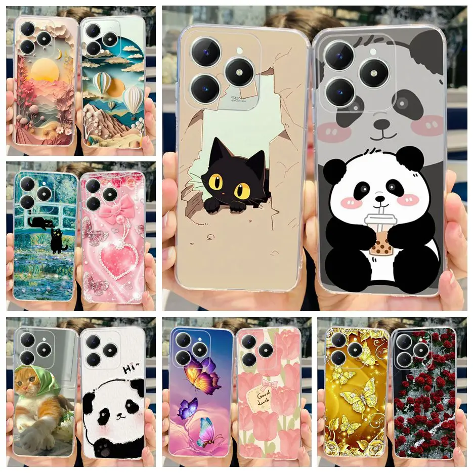 For Realme C61 Case RMX3939 Cute Panda Cartoon Painted Cover Soft Slim Phone Case For Realme C63 C 61 RealmeC61 RealmeC63 Bumper