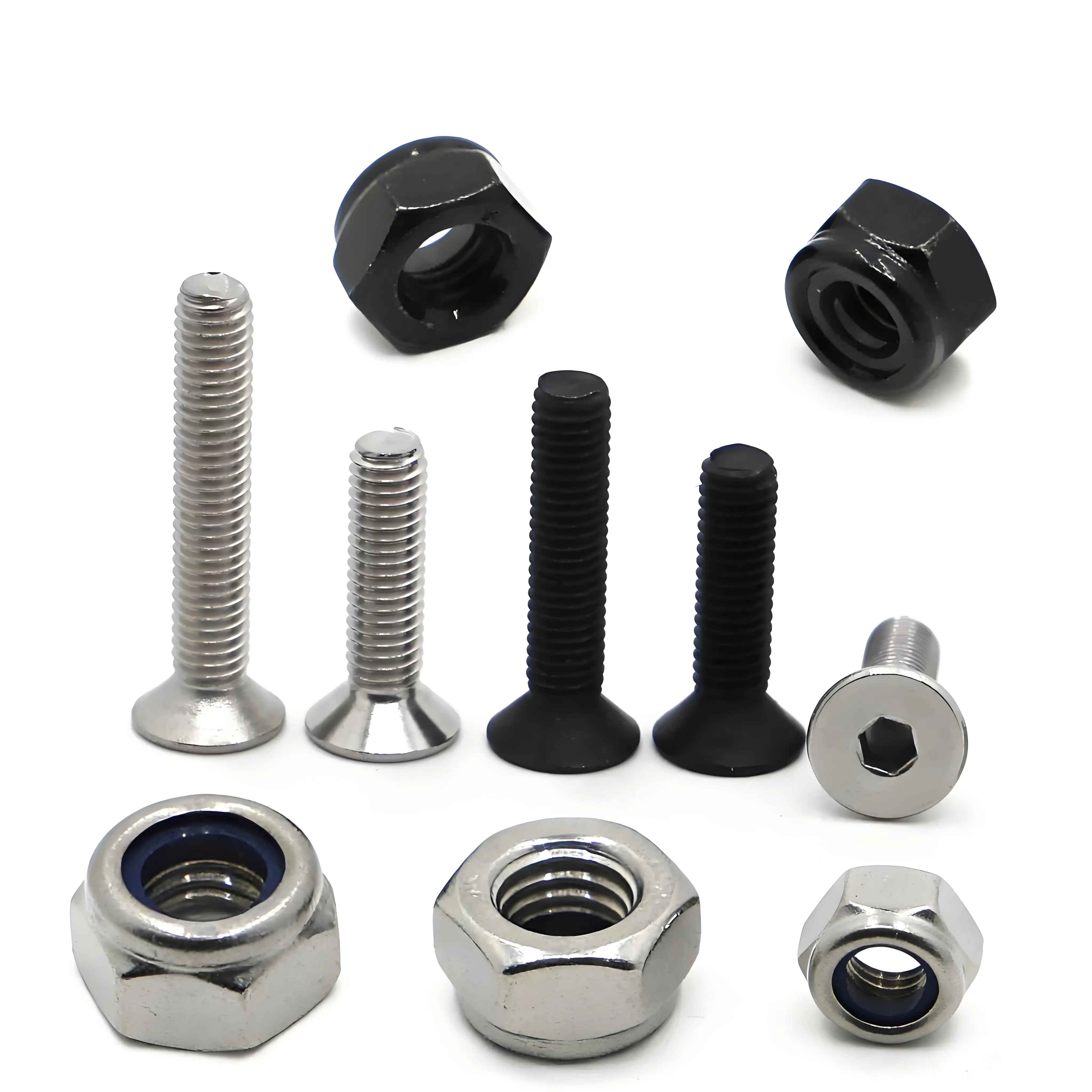 

304 Stainless Steel/Black Carbon Steel Countersunk hex Head Anti-Loosening Screw Nut Assortment Kit Flat Head Combination Bolts