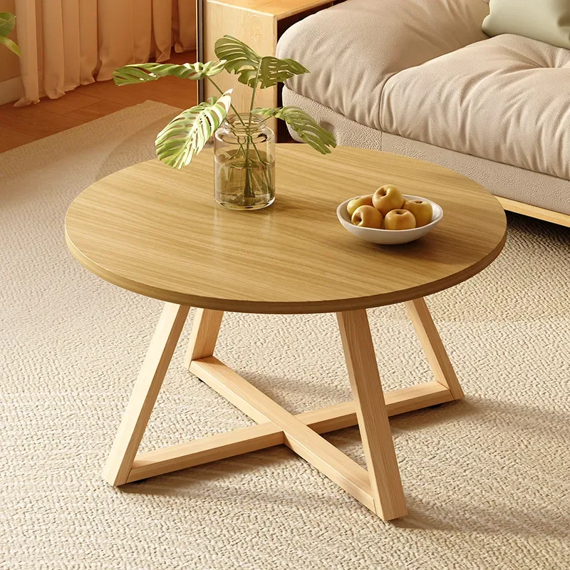for Small Apartment Simple Coffee Table Living Room Household Combination Sofa Side Balcony Log Minimalist Small Round Tea
