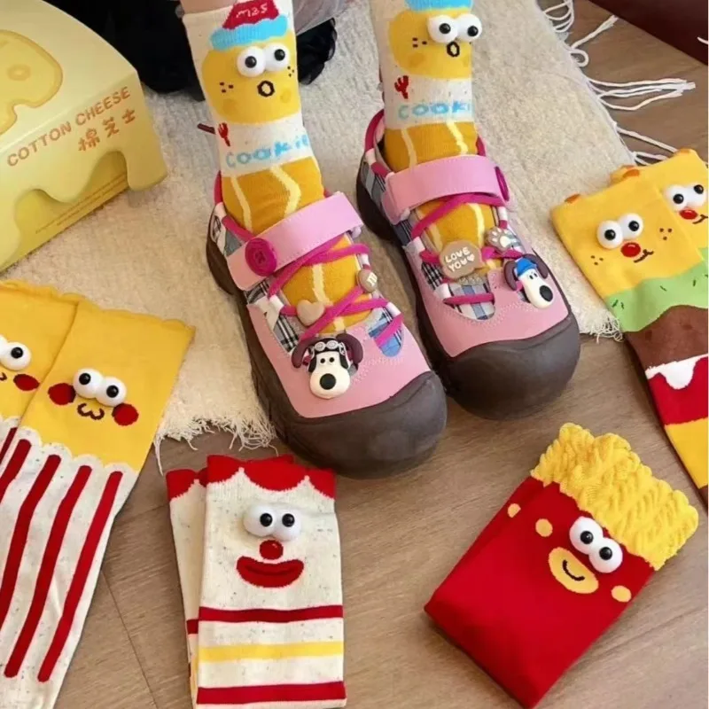 1/6 Paar Frühling/Herbst Mode Neue Stil Niedlichen Cartoon Großen Augen frauen Socken Casual Bequeme Vielseitige frauen Mittleren Socken