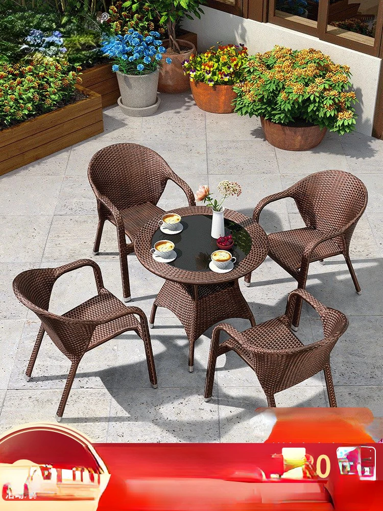 Leisure tables, chairs, balconies, small tables, chairs, rattan chairs, three piece set, leisure backrest chairs, courty