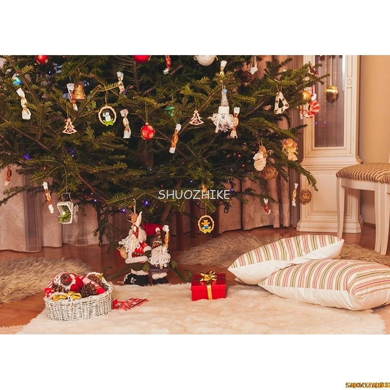 SHUOZHIKE Christmas Theme Photography Background Fireplace Christmas tree Backdrops For Photo Studio Props  211110 HS-07